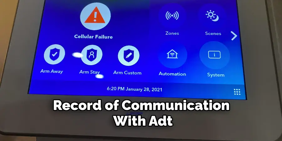 Record of Communication With Adt